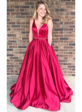 2022 Elegant Princess/A-Line Satin Red Prom Dresses
