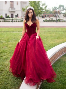 2022 Ball Gown Prom Dresses Burgundy Organza Sweetheart