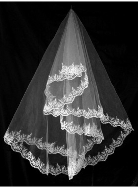 Very Delicate Elbow Wedding Veil With Embroidery