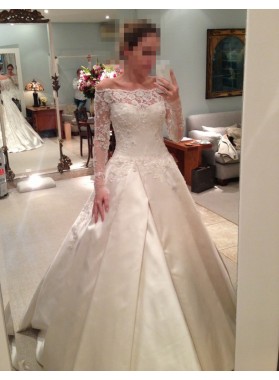 2022 Elegant A Line Satin Off The Shoulder Long Sleeves Wedding Dresses