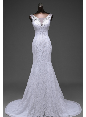 2022 Mermaid White Scoop Lace Wedding Dresses