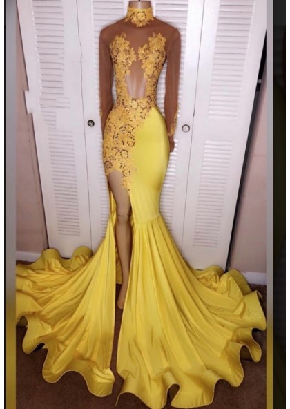 mermaid yellow prom dresses