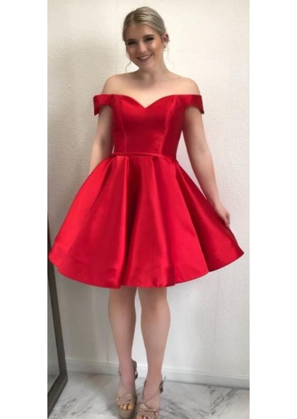 short red dress off the shoulder