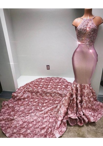 dusty rose mermaid prom dress