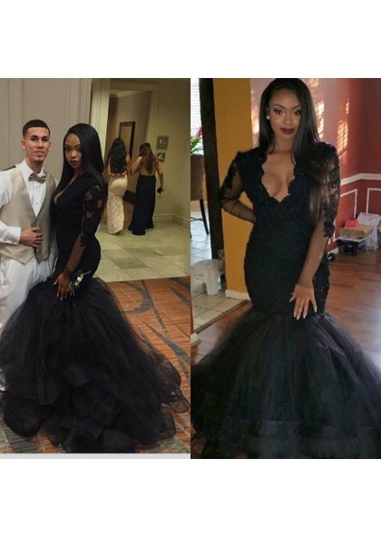 black mermaid dress with sleeves
