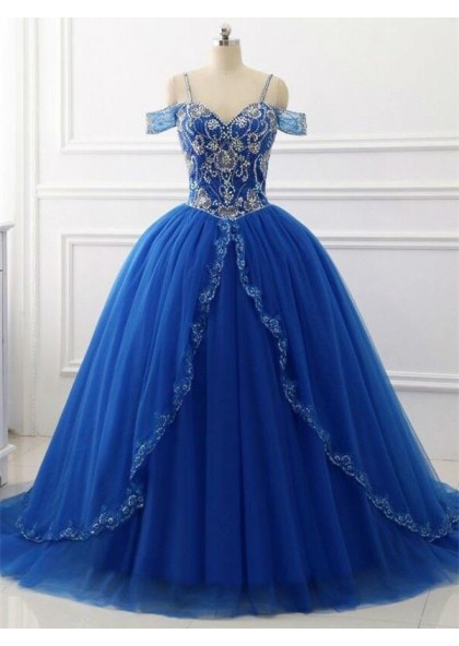 off shoulder royal blue gown