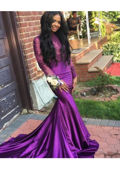 purple long sleeve prom dresses