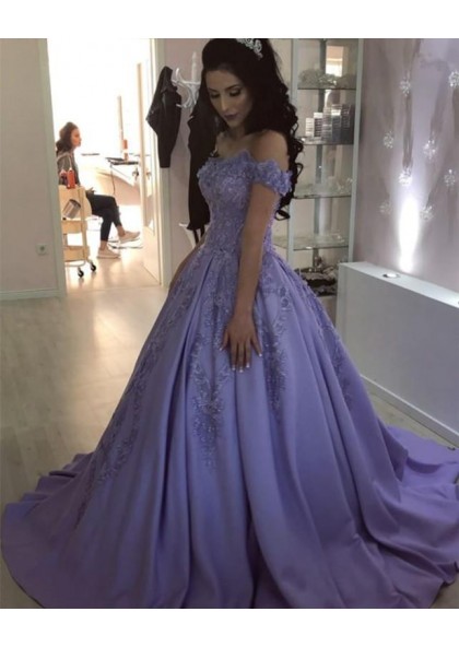 off the shoulder ball gown prom dress