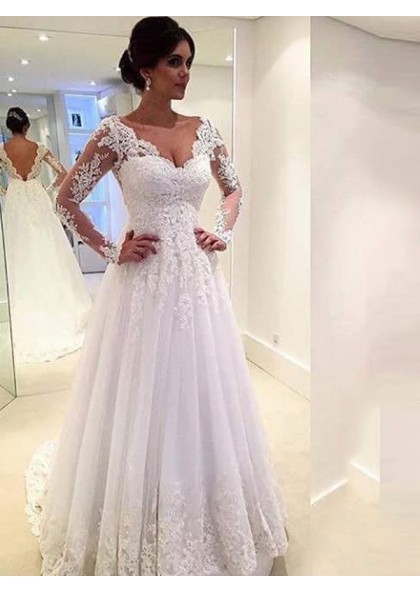 Buy Elegant Lace V Neck Neckline Mermaid Long Sleeve Wedding Dresses With Appliques Js69 Online Jolilis