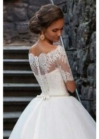 off the shoulder lace a line wedding dress