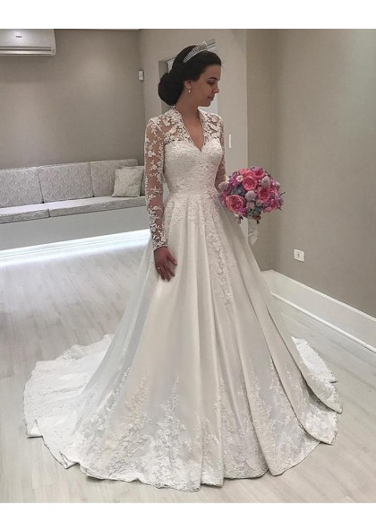 long sleeve v neck wedding dress