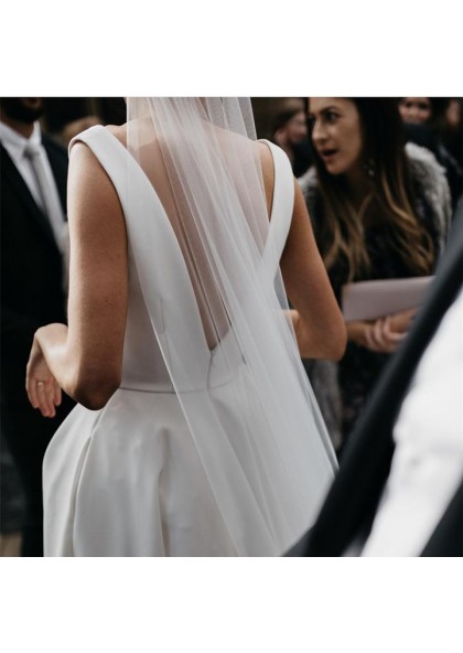 Amazing A Line Side Slit Satin V Neck Backless Long Wedding Dresses 2023