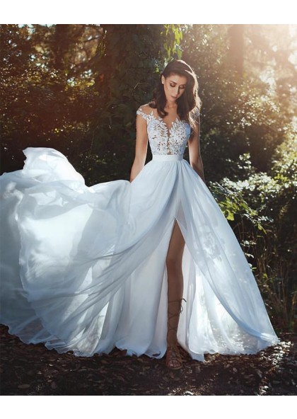 beach wedding dress with slit