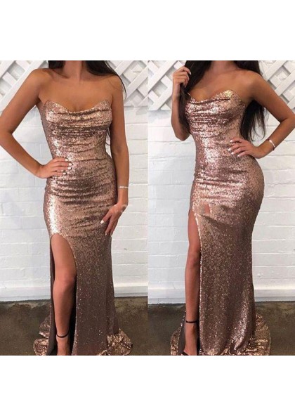 rose gold prom dress with slit