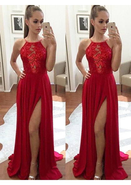red lace backless dress