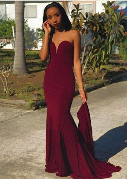 2020 Amazing Burgundy Sweetheart Mermaid Long African American