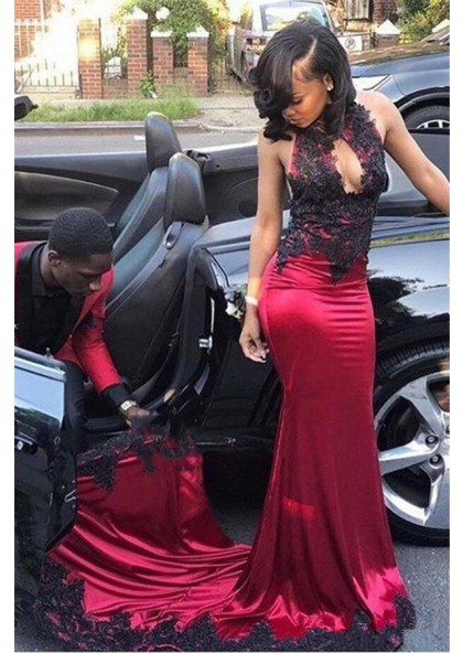 burgundy and black prom dress