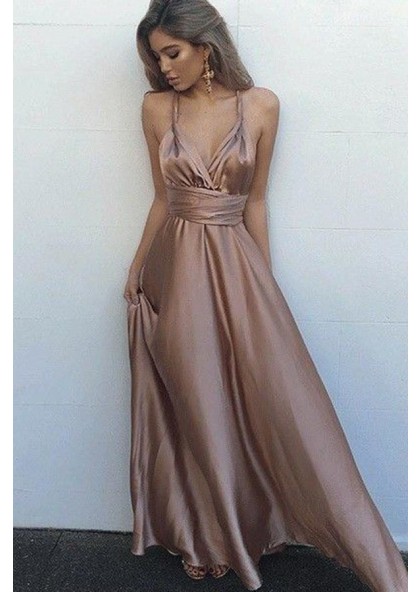 rose gold satin prom dress