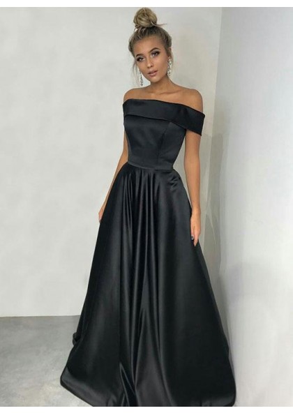 long black off the shoulder formal dress