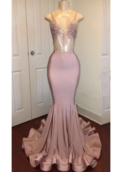 dusty rose mermaid prom dress