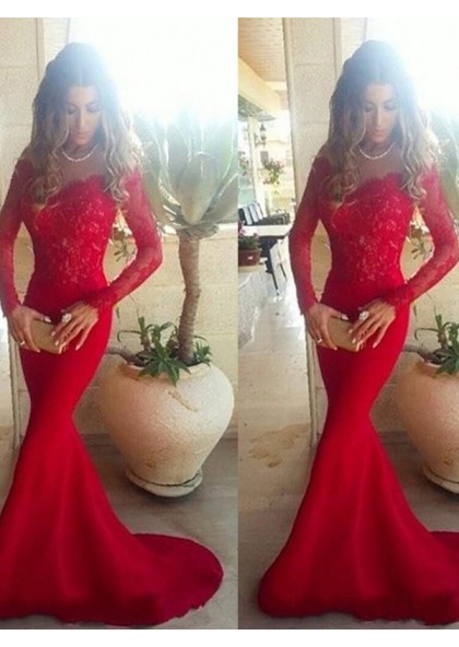 red lace prom dress mermaid