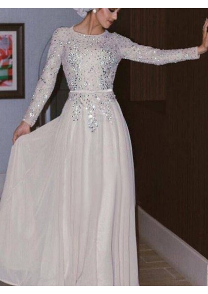 long sleeve chiffon prom dress