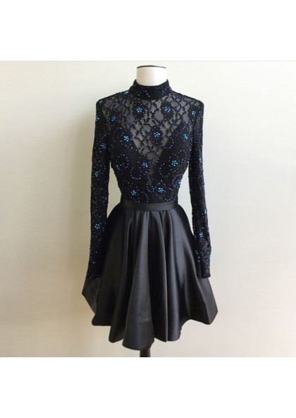 short black long sleeve homecoming dresses