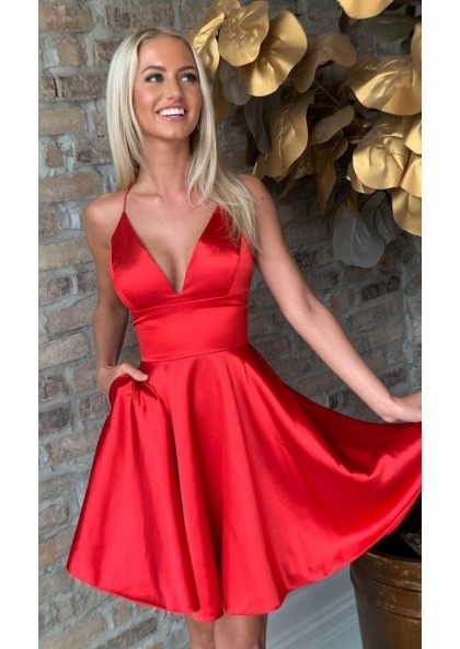 deep v neck satin dress