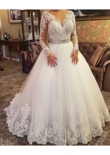 2023 Elegant Long Sleeves Sweetheart Lace Beaded Ball Gown Wedding ...