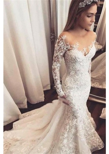 mermaid dress with lace sleeves