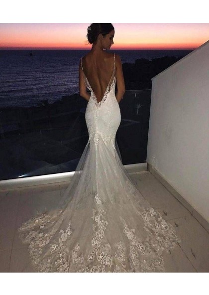2023 New Arrival Mermaid/Trumpet Sweetheart Backless Lace Beach Wedding ...