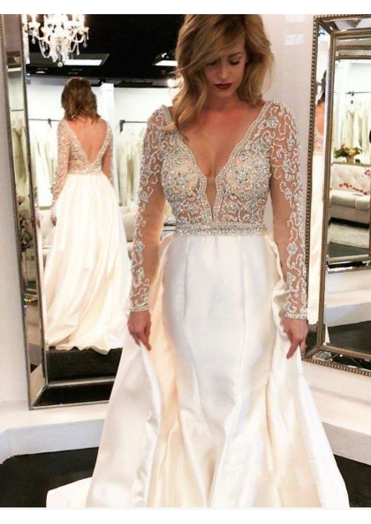 beaded backless wedding dress