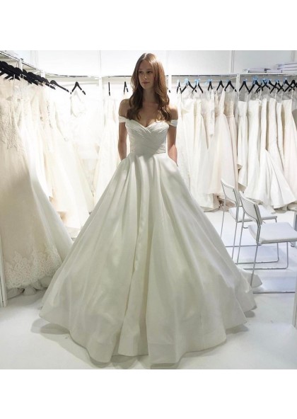 satin off the shoulder bridesmaid dress
