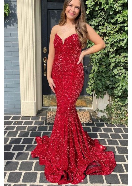 Trumpet/Mermaid Sequins Sweetheart Sleeveless Sweep/Brush Train Prom ...