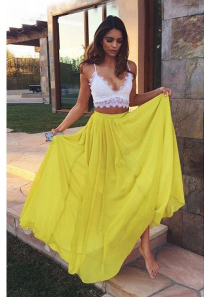 yellow and white formal dresses