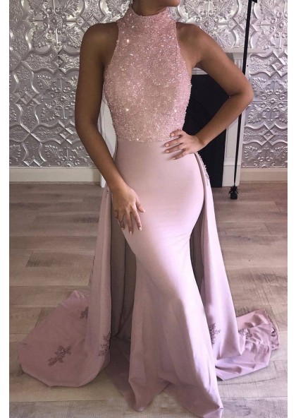 dusty rose mermaid prom dress