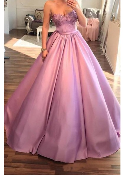 satin pink prom dress