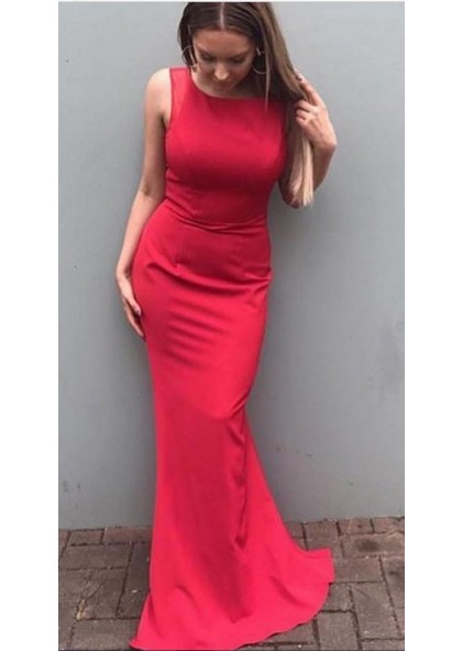 red satin sheath dress