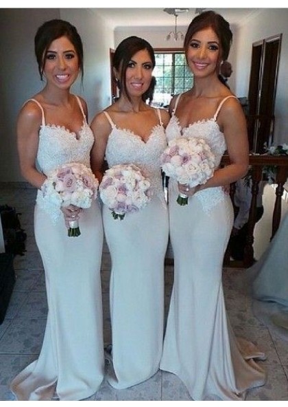 satin and lace bridesmaid dresses