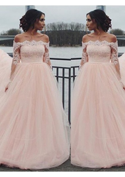 pink prom dress long sleeve