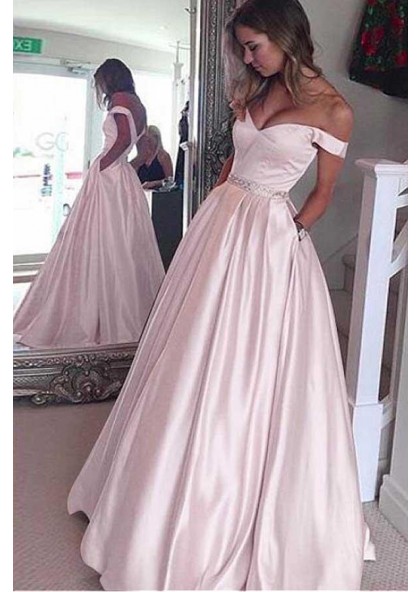 satin pink prom dress