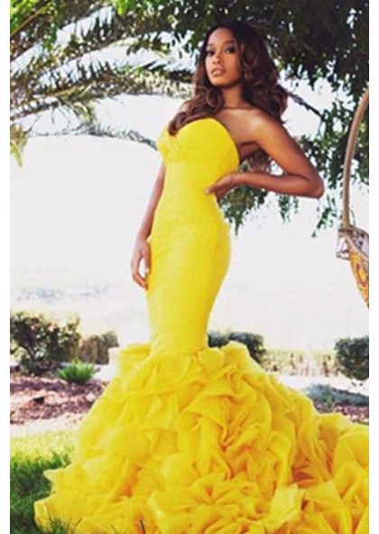 yellow prom mermaid dresses