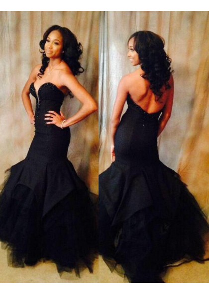 mermaid tulle prom dress