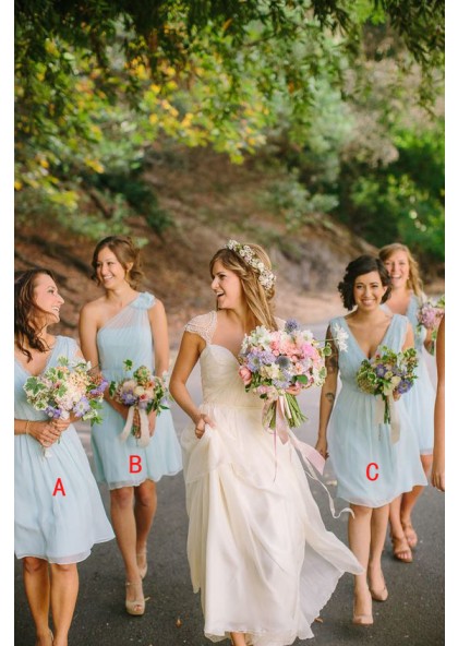 sky blue short bridesmaid dresses