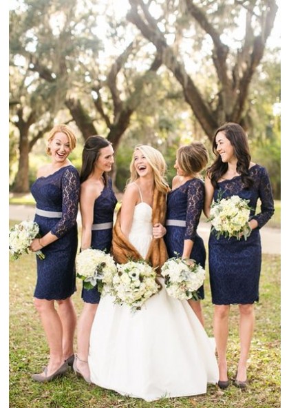 navy tea length bridesmaid dresses