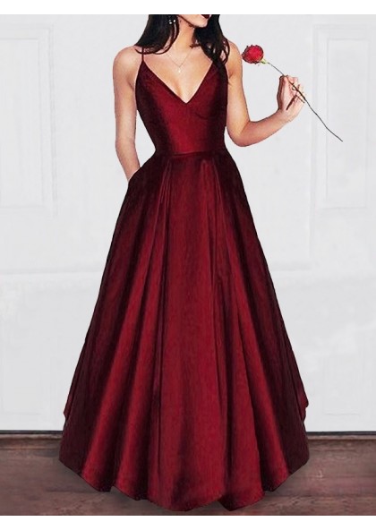 burgundy silk prom dress