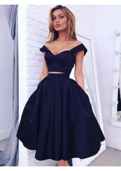 A-Line Princess Off-the-Shoulder Sleeveless Knee-Length Taffeta Two ...