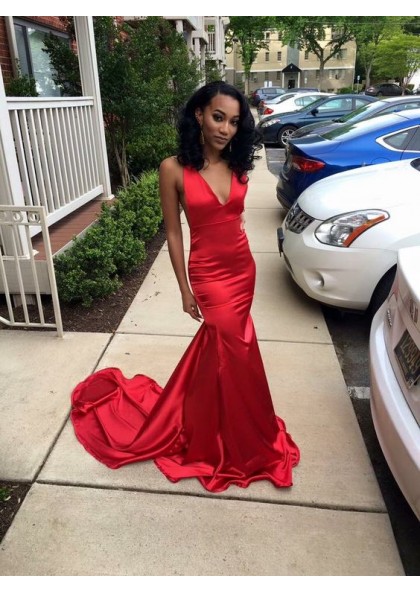 Red Satin Mermaid Dress Discount Sale ...