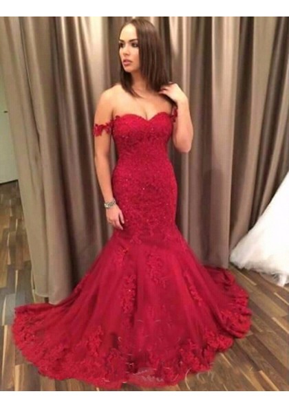 red mermaid lace dress