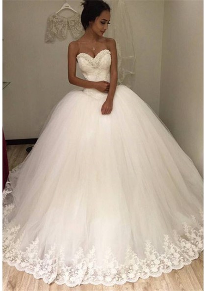 2023 Gorgeous Sweetheart Tulle With Lace Trim Ball Gown Wedding Dresses